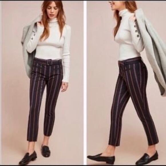 Anthropologie Women's The Essential Slim Black Striped Cropped Pants Size 0 - Picture 1 of 16
